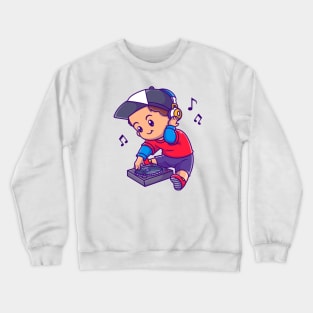 Cute Boy Playing DJ Music Cartoon Crewneck Sweatshirt